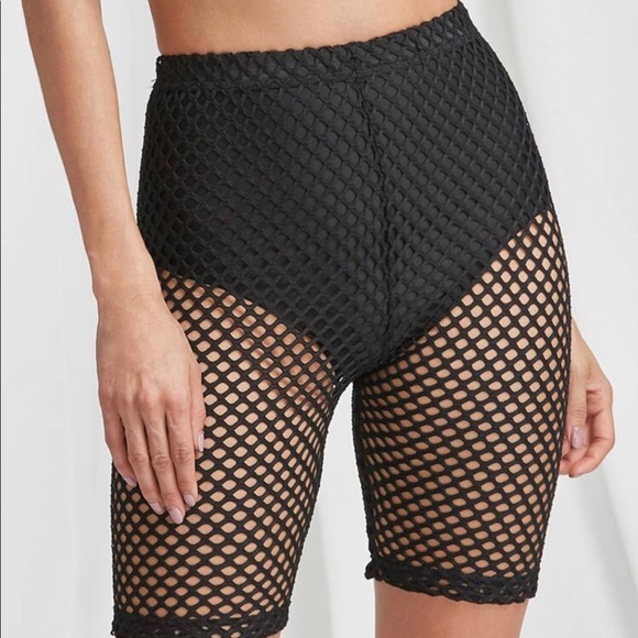 Black High waist fishnet Biker shorts - Picture 2 of 6
